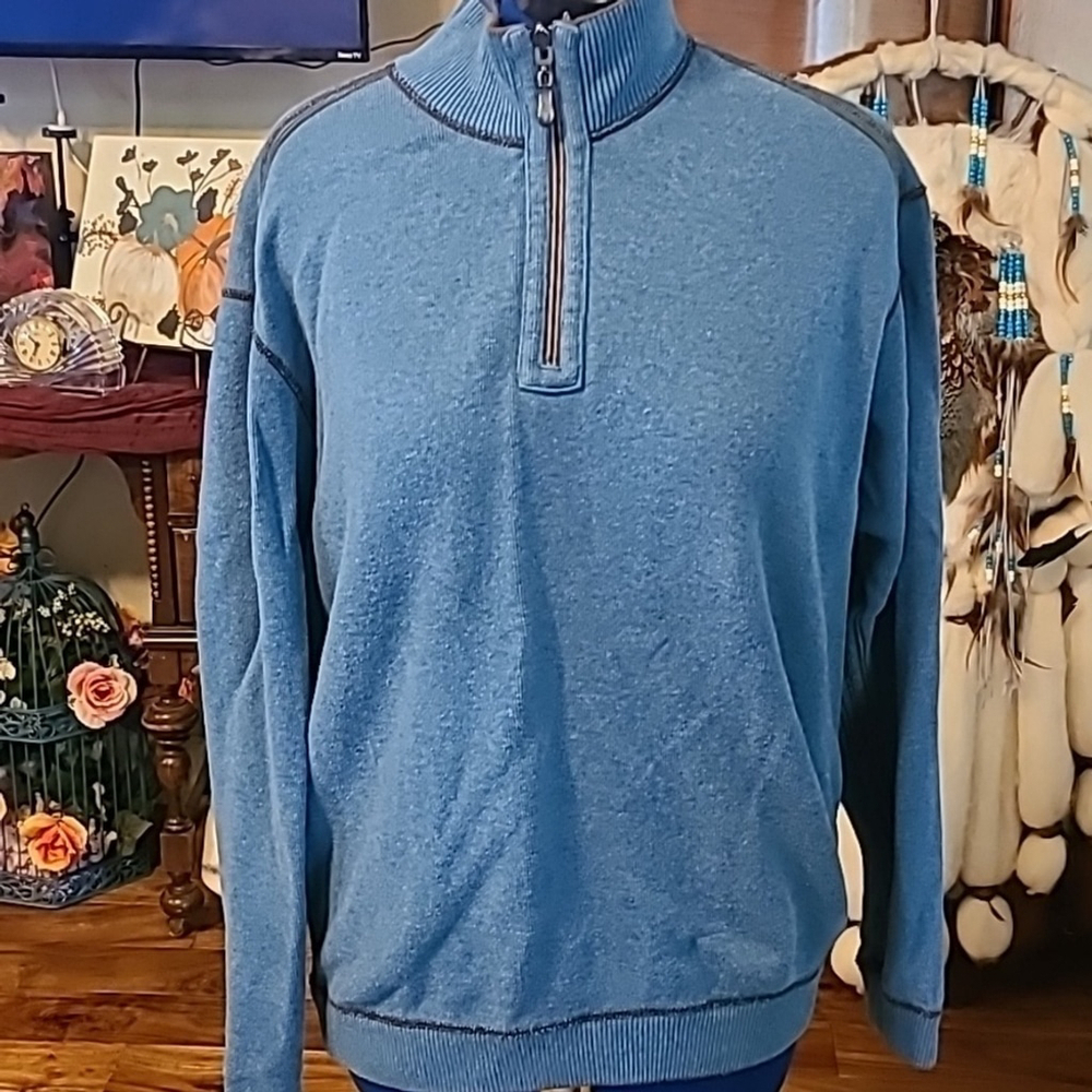 Tommy Bahama men's Reversible blue/brown 1/4zip mock turtleneck (#1261) XXL.